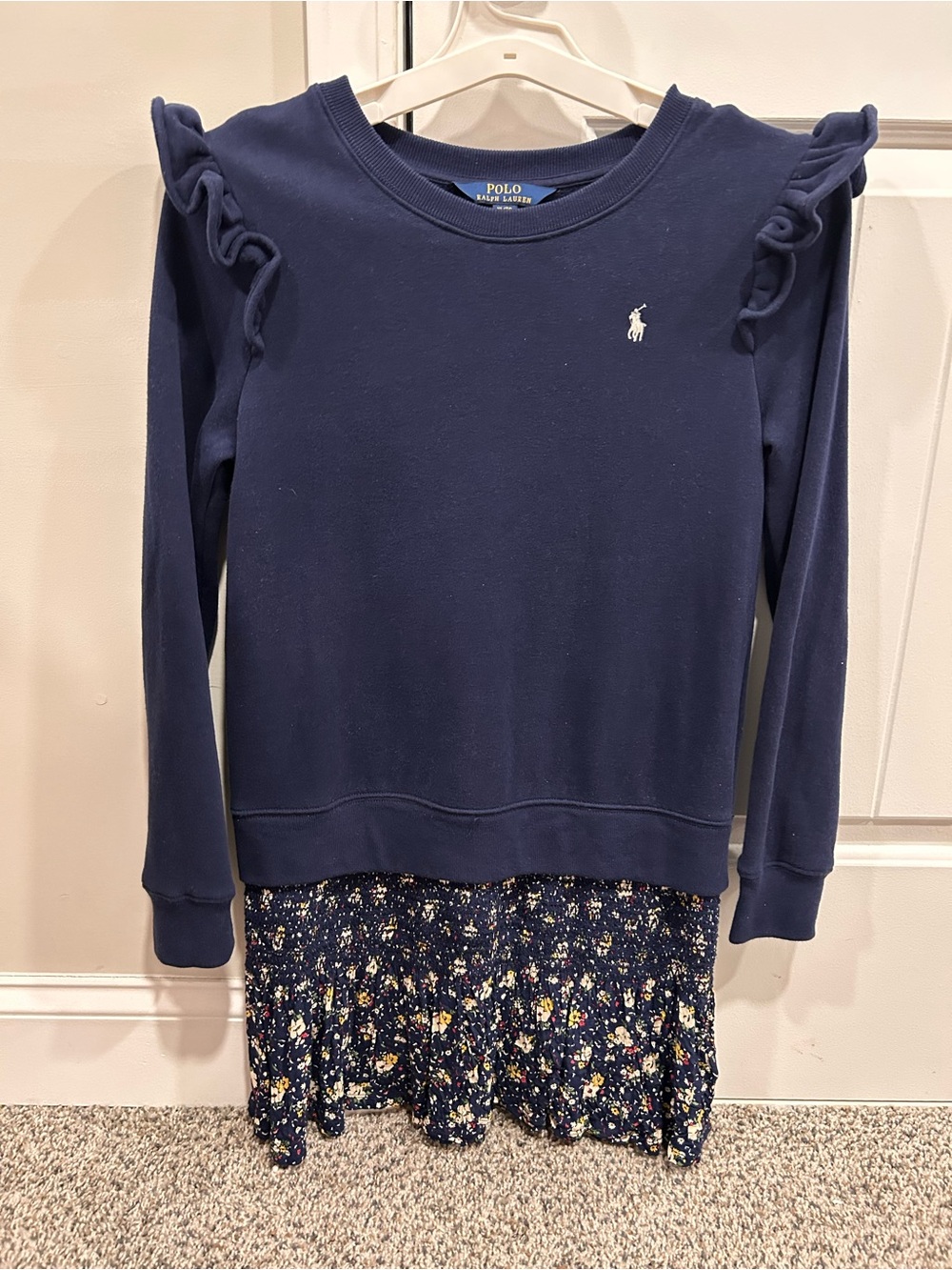 Polo by Ralph Lauren Navy Ruffle-Shoulder Sweatshirt Dress